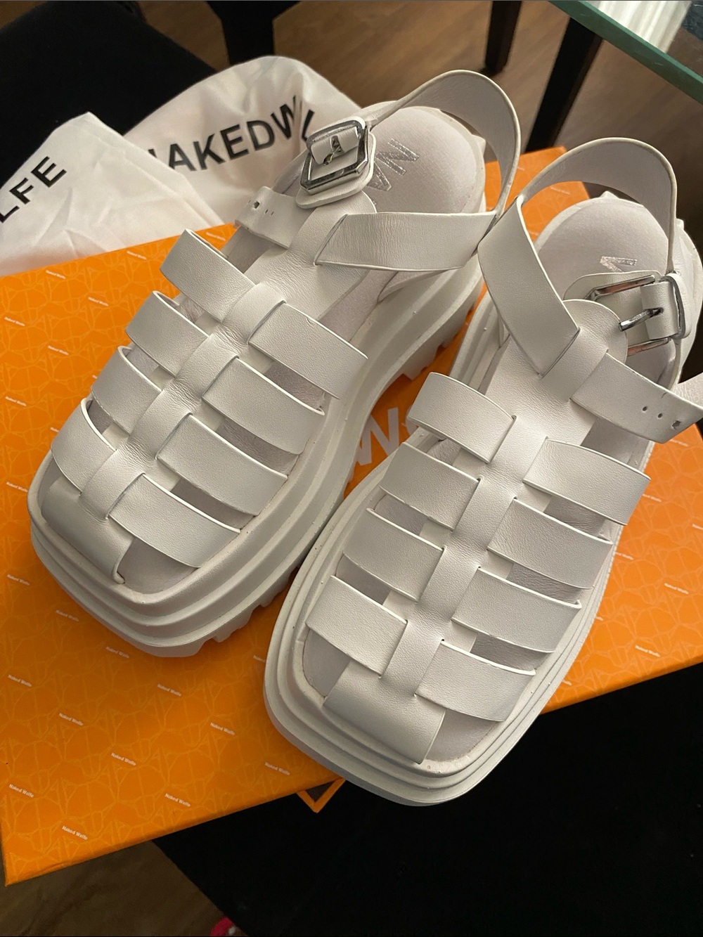 Naked Wolfe White Woven Platform Sandals